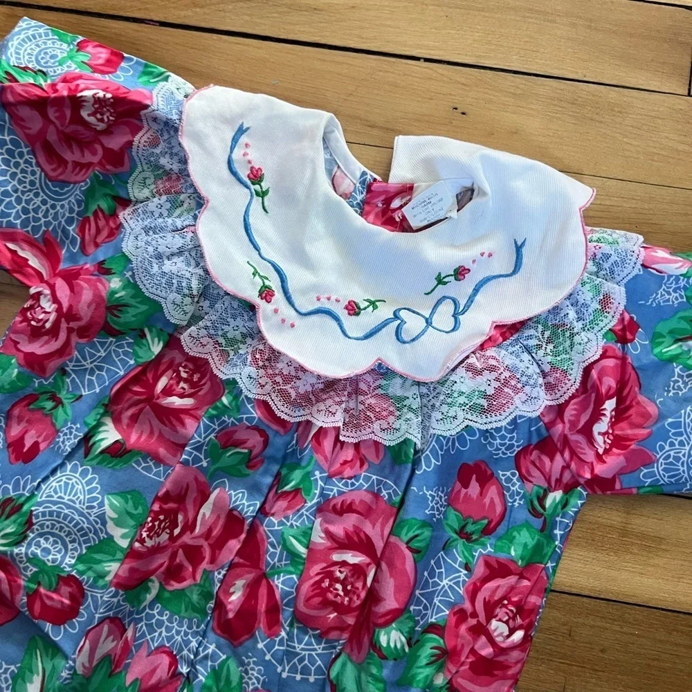 Vintage floral print infant jumpsuit‎ lace collared one piece